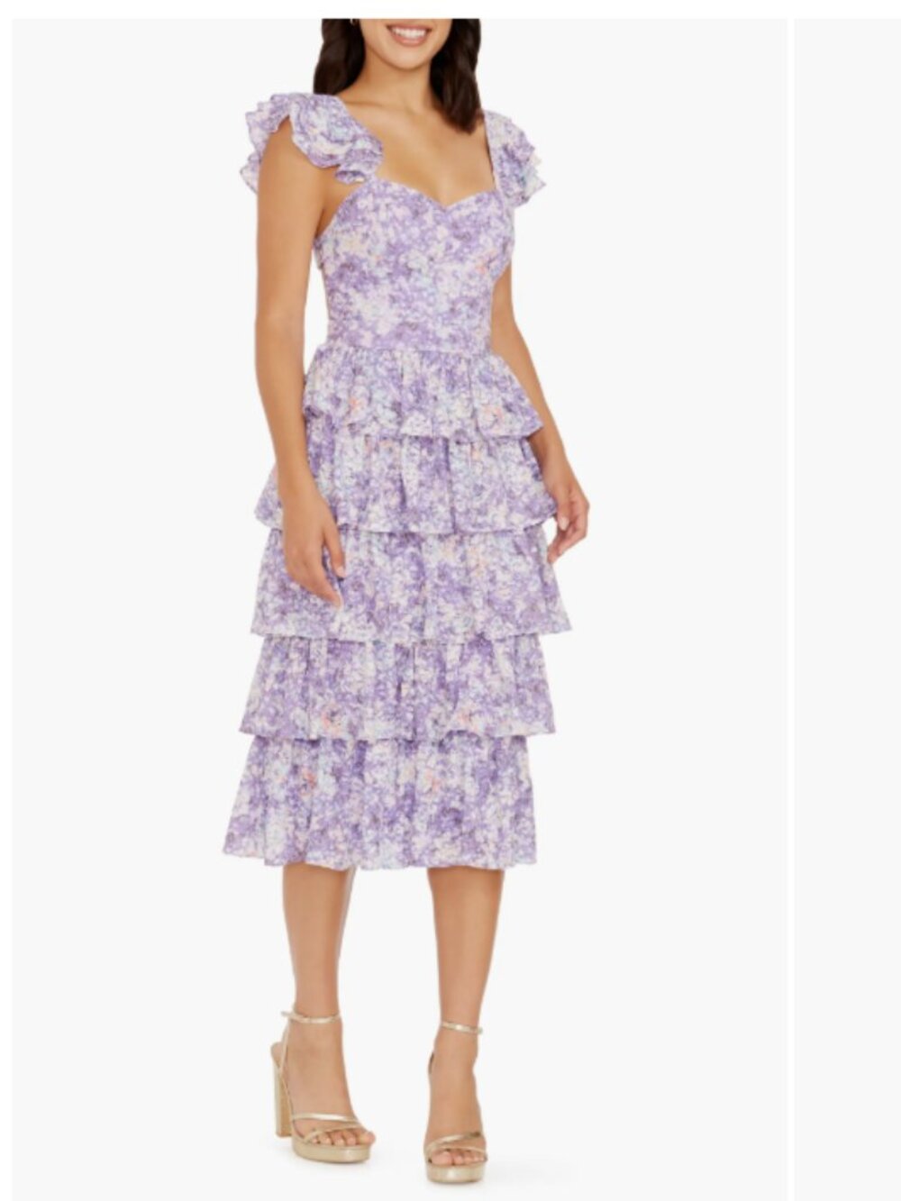 Dress the Population Kristen Floral Ruffle Tier Midi Dress